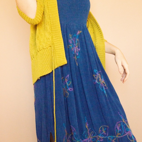 90s Rainbow Embroidered Smocked Summer Babydoll Dress - Picture 5 of 16